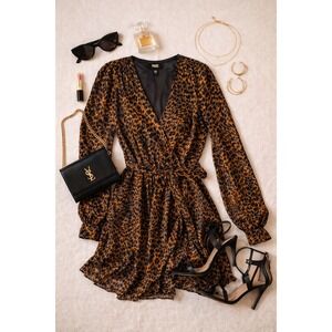 PAIGE Ysabel Faux Wrap Mini Dress Women's Leopard Landslide Multi Size 10